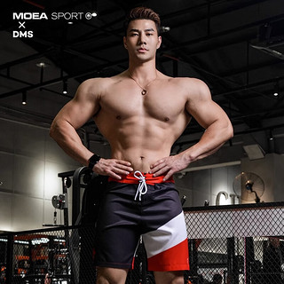 墨立方（MOEA）DMS男子健体健美专业比赛冲浪沙滩裤健身速干条纹运动短裤 黑/红 170/74A/M