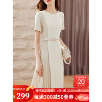 尚都比拉2023夏季新款女装缎面连衣裙气质通勤拼接百褶裙高级感裙子 杏色 S