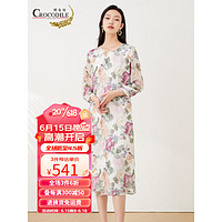 鳄鱼恤（CROCODILE）2023春夏新品100%桑蚕丝印花真丝连衣裙女港风复古宽松直筒裙 水墨 M