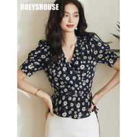 ROEYSHOUSE罗衣复古碎花短袖衬衫女2023夏装泡泡袖短款上衣温柔衬衣08364 花色 2XL