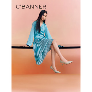 千百度（C.BANNER）女鞋2023春季时装单鞋优雅通勤羊皮裸色高跟鞋细跟尖头A23150902