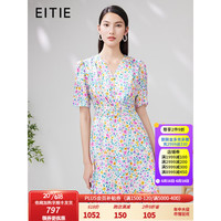 爱特爱(EITIE)复古V领收腰X型法式印花连衣裙桑蚕丝显瘦2023夏季新款7007767 珊红65 36/S/155-80A