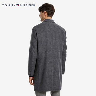 Tommy Hilfiger 男装含羊毛混纺经典商务单排扣翻领大衣外套 灰麻色0OG S