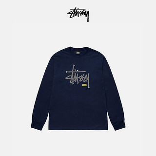 斯图西（stussy） 潮流简约纯色铁钉logo圆领长袖T恤男女同款 NYX蓝色 M