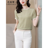衣典零一（LEDIALYI）2023夏季女装新款时尚宽松显瘦真丝短袖t恤女桑蚕丝半袖上衣小衫 图片色 M