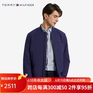 Tommy Hilfiger 男装时尚小绣标条纹镶边棒球服保暖铺棉夹克外套21359 深蓝色DY4 XS