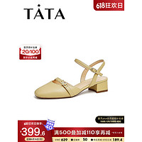 他她（TATA）2023夏商场同款时尚简约百搭后空凉鞋女新款7SG08BH3 杏色 36