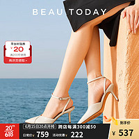 BEAUTODAY法式尖头高跟鞋女夏季新款2023细跟外穿气质一字扣带高跟鞋女鞋子 米白色 35