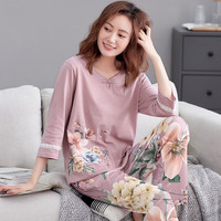 优婷菲（YOUTINGFEI）睡衣女春夏季莫代尔七分袖薄款居家服妈妈女士夏天宽松家居服套装 LWN-5978 M(身高150-160 体重80-100)
