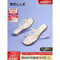 BeLLE 百丽 简约夹趾一字拖女2023夏季新商场同款日常凉拖Z5R1DBT3 米白-凉拖 36