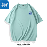 真维斯（JEANSWEST）纯棉短袖t恤男夏季小众T恤衫ins潮流青少年学生半袖宽松情侣短袖 豆绿（开心熊猫X） XL(体重130斤-150斤)