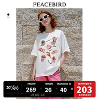 太平鸟甜心派对印花T恤女短袖2023夏新款宽松圆领卡通时尚上衣潮 白色 S