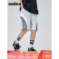 古由卡(GUUKA)潮牌重磅短裤男纯棉夏季 美式多色不规则拼接休闲运动裤宽松 浅灰 S