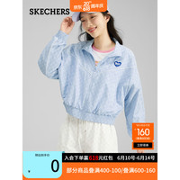 斯凯奇(Skechers)运动外套女速干蝙蝠袖上衣L223W081 蓝底爱心满印/030X 170/92A/XL
