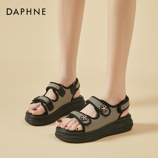 DAPHNE 达芙妮 厚底凉鞋女魔术贴小香风时尚休闲沙滩鞋女4623303018 黑色 39