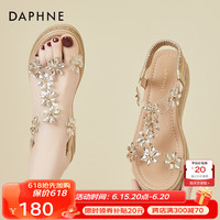 达芙妮(DAPHNE)凉鞋女夏高跟一字带凉拖2023夏季新款坡跟松糕罗马鞋 3002金色跟高6cm 37标准码