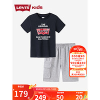 Levi's 李维斯童装男童短袖T恤工装裤2件套2023夏季新款儿童休闲套装 黑美人 140/68(S)