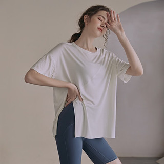 简卡姿（JONCARZZ）瑜伽服女上衣普拉提衣服宽松遮肉运动短袖T恤夏季薄款跑步透气服 水蓝 M