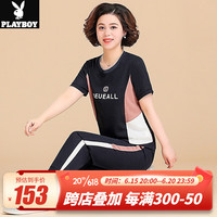 花花公子（PLAYBOY OUTDOOR）运动服套装女2023年夏季新款中老年妈妈装洋气减龄休闲时尚两件套 BYG-22B521 粉色 2XL 建议105-120斤