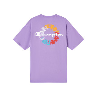  Champion2023春夏新款纯棉后背胶印拼色字母LOGO潮流T恤男女 紫色 XL