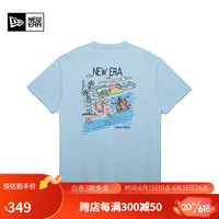 NEW ERA 纽亦华 2023新款短袖T恤男女沙滩夏日圆领印花刺绣青春 13718785-蓝色 M