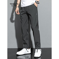 太子龙（TEDELON）休闲裤男夏季薄款透气舒适裤子男士时尚百搭运动长裤 灰色 XL