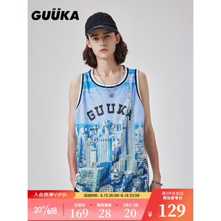 古由卡（GUUKA）美式街头运动篮球背心男圆领夏季潮坏学生透气汗衫无袖男背心宽松 天空蓝 L