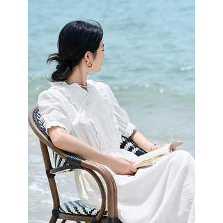 茵曼（INMAN）茵曼波西米亚风连衣裙女2023年夏季新款花边短袖长裙 珍珠白 M