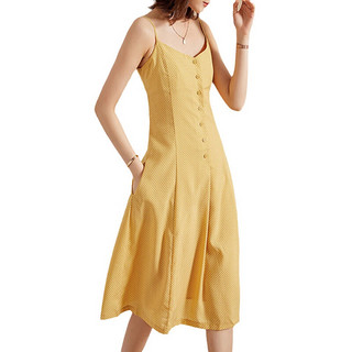 海青蓝（CYANINE SEA）海青蓝法式波点印花吊带裙女夏季新款气质减龄款中长款连衣裙 黄色 L