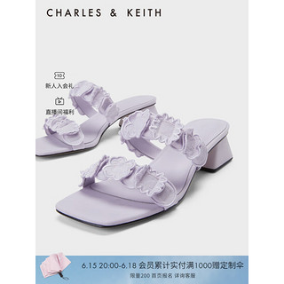 CHARLES&KEITH23夏季新品CK1-60280408一字带外穿粗跟凉拖鞋女 Lilac浅紫色 35