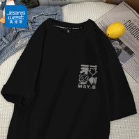 真维斯(JEANSWEST)纯棉短袖T恤男夏季新款多色可选简约字母印花宽松休闲青少年打底 黑色 箭头熊_K XL