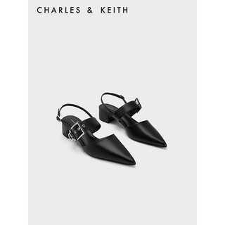 CHARLES&KEITH23夏季新品CK1-60920338时尚宽绊带粗跟凉鞋女 Black黑色 39