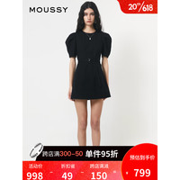moussy 2023夏季新款宫廷袖腰带收腰休闲短款连衣裙010GSS30-2740 020黑色 00001/S