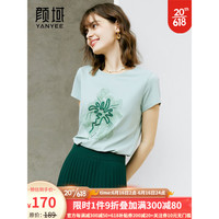 颜域（YANYEE）抽象图案圆领棉T恤女夏季2023新款休闲简约短袖针织体恤上衣 浅绿 XL/42