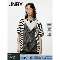 江南布衣（JNBY）JNBY/江南布衣23夏新品T恤女印花宽松圆领5N5110510 965/黑白条/格 XS