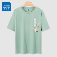 真维斯（JEANSWEST）白色冰丝网眼短袖T恤男夏季新款潮牌时尚宽松百搭轻薄透气速干衣 水绿 双鹤字母_K 3X