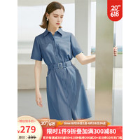 颜域（YANYEE）职业工装连衣裙女装夏季2023年新款通勤收腰遮肉显瘦衬衫裙子 蓝色 XL/42