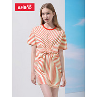 班尼路（Baleno）2023夏季潮流女装显瘦条纹收腰连衣裙 23Q S