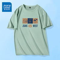 真维斯(JEANSWEST)冰丝网眼短袖T恤男夏季新款凉感十足透气速干卡通动漫印花五分袖 水绿 JWS蓝棕 XL