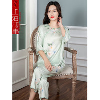 达芬奇密码 睡衣女夏季中国风提花冰丝套头家居服套装女生礼物 绿色 XL