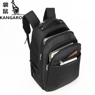 KANGAROO 袋鼠 双肩背包纯色牛津布登机旅行包拉杆包商务电脑背包旅行箱 黑色 20寸