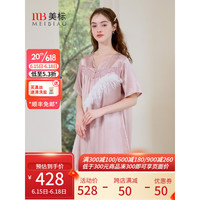美标(MEIBIAO)商场同款19姆米重磅短袖真丝睡裙女夏6A级桑蚕丝绸睡衣蕾丝家居服 豆沙色 M(160/84A)