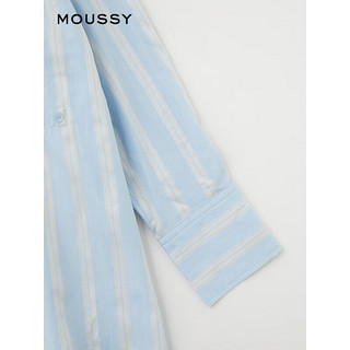 moussy 2023夏季新款多穿法条纹弧形下摆休闲衬衫女010GS730-0590 115花纹蓝色 00020/F