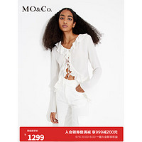 MO&Co.2023夏新品荷叶边绑带透感衬衫上衣MBC2TOP016 本白色 XS/155