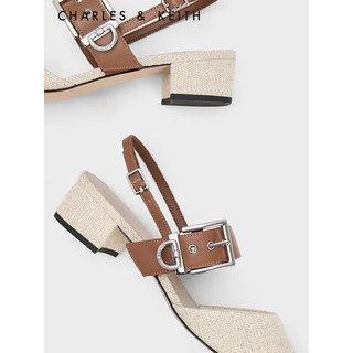 CHARLES&KEITH23夏季新品CK1-60920338时尚宽绊带粗跟凉鞋女 Beige米色 39