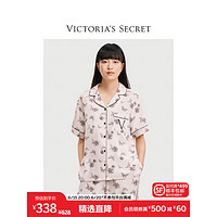 VICTORIA'S SECRET 杨幂同款 天丝绵柔印花衬衫式短袖长裤睡衣套装女士可外穿春夏款 3Y8M水墨粉 11231217 L