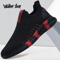 Walker Shop 男鞋夏季透气薄款男士网面鞋软底飞织轻便休闲鞋潮流百搭运动鞋 红色 38