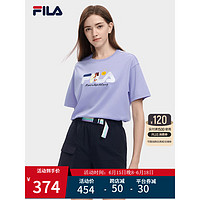 FILA 斐乐官方女子短袖T恤2023夏新时尚休闲宽松创意插画logo短T 蕈紫-PU 155/76A/XS