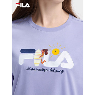 FILA 斐乐官方女子短袖T恤2023夏新时尚休闲宽松创意插画logo短T 蕈紫-PU 155/76A/XS