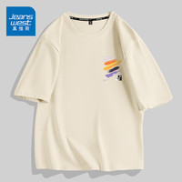 真维斯(JEANSWEST)国潮短袖T恤男纯棉透气中国风小狮子印花情侣同款宽松大码打底衫 杏色 JWS彩色笔刷_K M